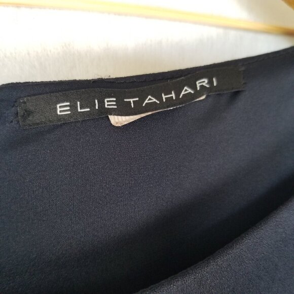 Tahari Navy Blue Dress Size 12 Esmarella A-Line 3/4 Sleeve - Picture 5 of 11